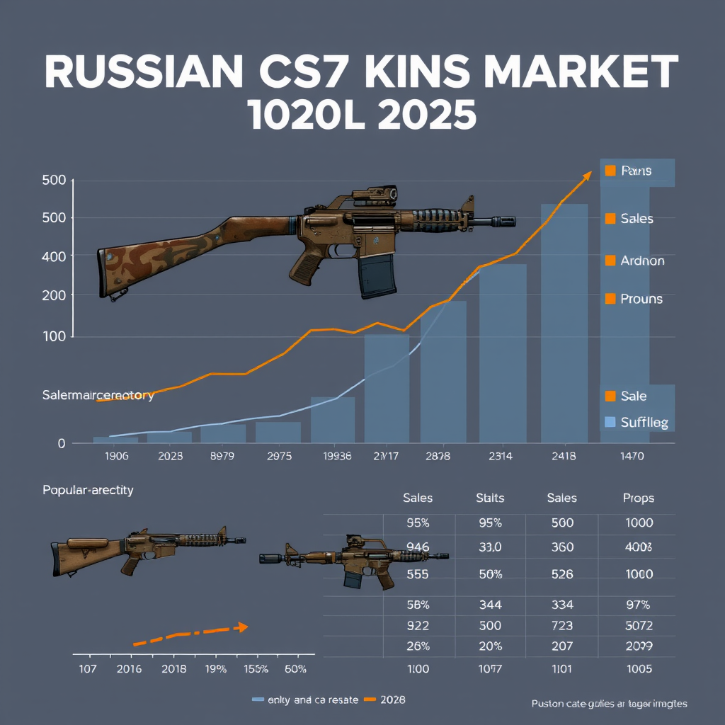 Аналитический график российского рынка CS2 скинов за 2025 год с диаграммами роста продаж и популярными категориями оружия